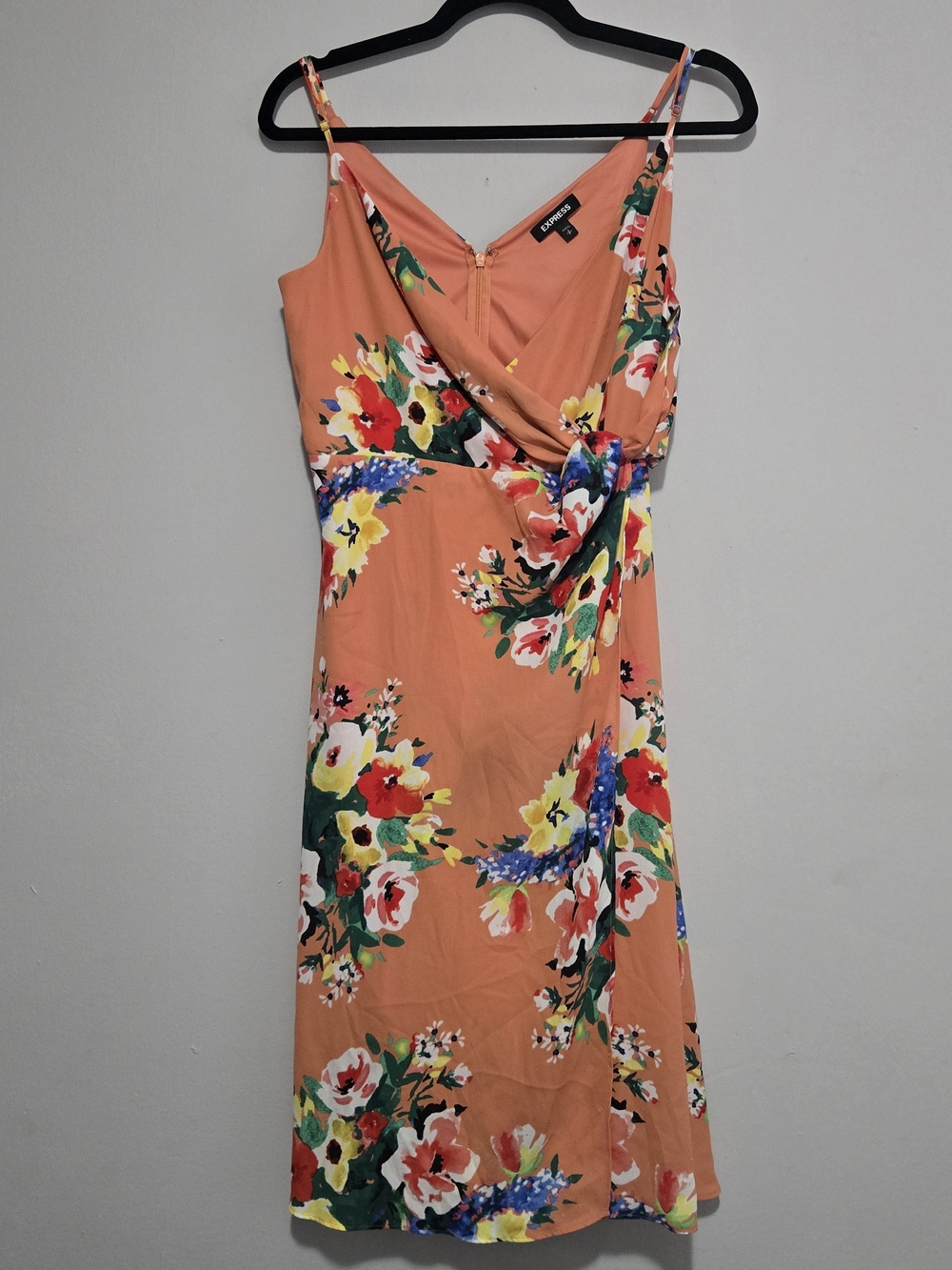 Express Coral Floral Knot-Front Midi Dress